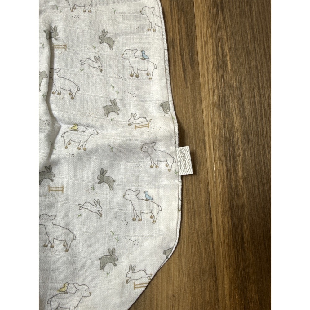 NWOT Mud Pie Muslin Sleep Sack 6-12 Months White Sheep Bunnies Cloth Bag - Picture 5 of 6